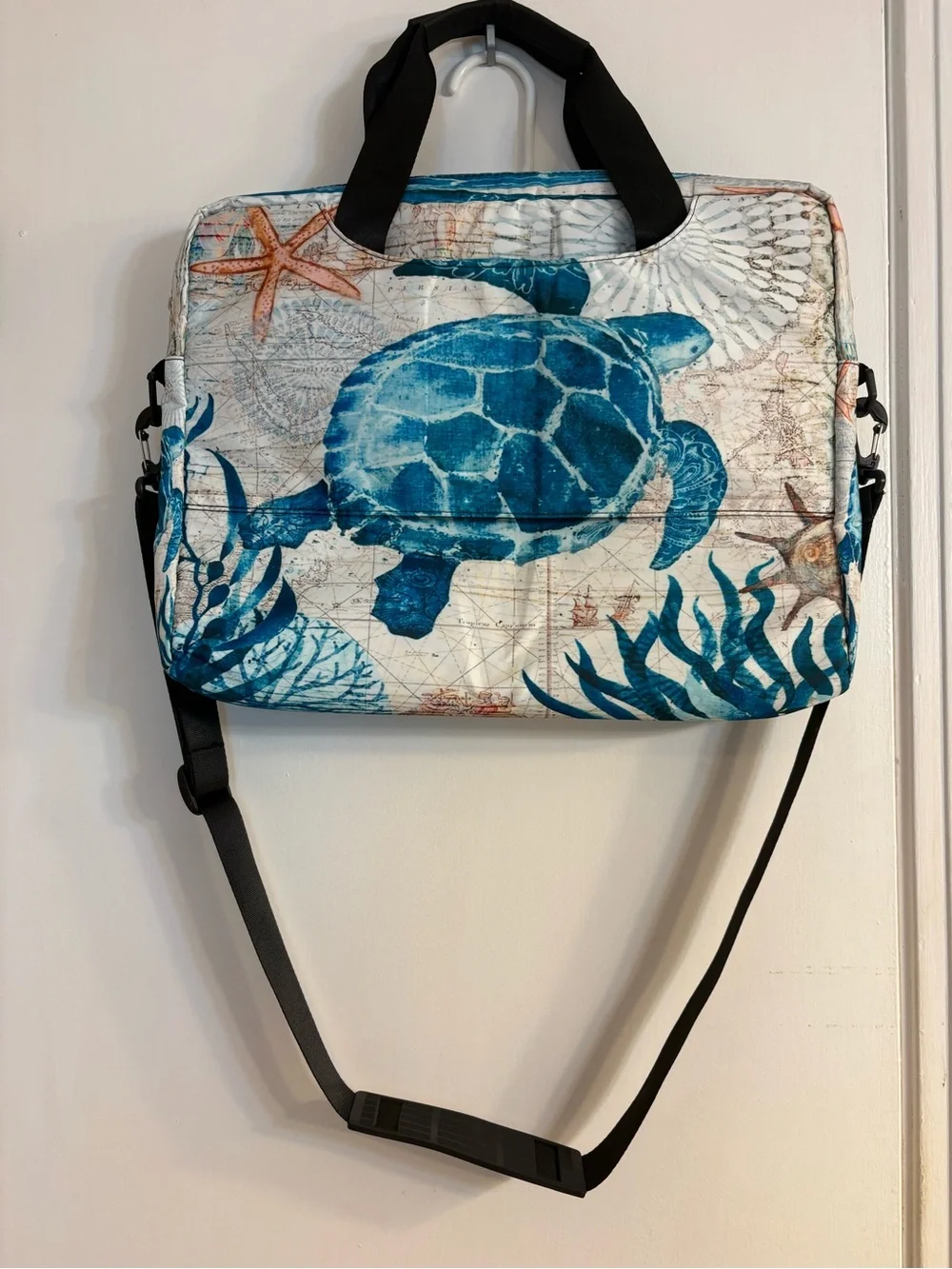 Blue Turtle Print Laptop Bag - Women
